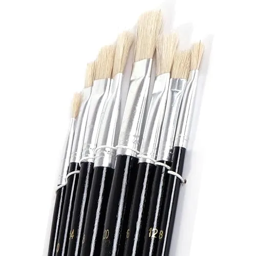 Art-Star 8 TLG.FLACHPINSEL MALPINSEL Set | eckige Flachpinsel, versch. Größen 0, 2,4, 6, 8, 10, 12, 14, 16 | Naturhaarpinsel, Borstenpinsel mit Alu Zwinge