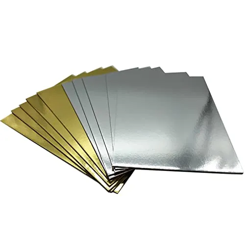 KITCHENDREAM Cake Board Set, Kuchenplatte, Eckig, Gold und Silber, 3 mm dicke Pappe, zum Servieren und Transportieren von Kuchen und Torten, auch für Party-Buffets, 5 Stk. 35x30cm