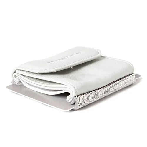 Space Products ® Vegane Mini Geldbörse mit Münzfach I Handgemacht in Europa aus Kunstleder I 15 Karten + Geldscheine + Münzen + Schlüssel I weiß I Spacewallet Vegan Push Snowball