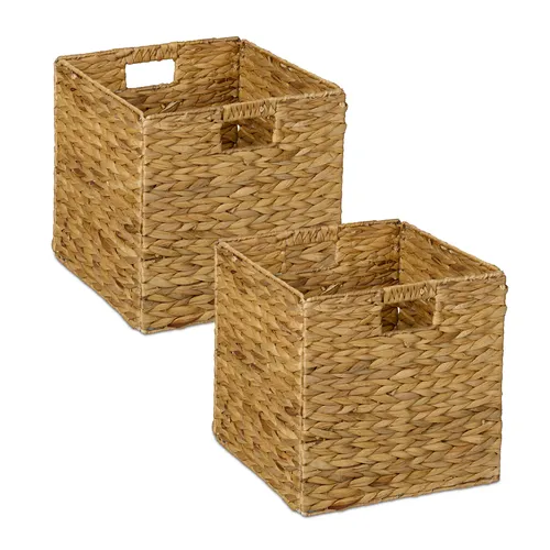Aufbewahrungskorb Set aus Wasserhyazinthe - Körbe für Ordnung und Stil, geflochten und klappbar, ideal für jedes Zuhause, 2er Pack in hellbraun, vielseitig einsetzbar mit praktischen Griffen.