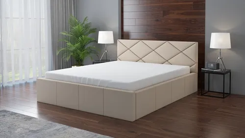 Polsterbett VIGI 90 x 200 mit Matratze und Bettkasten - Beige - Elegantes Polsterbett mit komfortabler Schaumstoffmatratze und praktischem Bettkasten. Ideal für Schlafzimmer und Hotels. Robuste Struktur, pflegeleicht und langlebig.