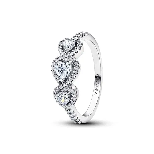 PANDORA Timeless Strahlenkranz Herz Trilogie Ring – Sterling Silber mit Zirkonia, Größe 56