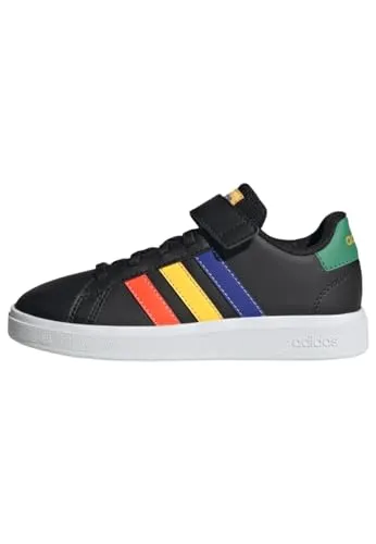 adidas Unisex Grand Elastic Lace and Top Strap Shoes Sneaker, Core Black/Lucid Blue/Court Green, 32 EU