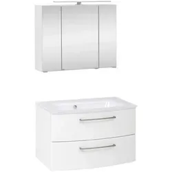 Held Badezimmer Held Möbel Stockholm, Weiß, 2 Schubladen, Made in Germany - Das stilvolle Badezimmermöbelset in Weiß bietet mit 2 Schubladen und integriertem LED-Spiegellicht optimalen Stauraum und sorgt für eine elegante Atmosphäre in Ihrem Bad.