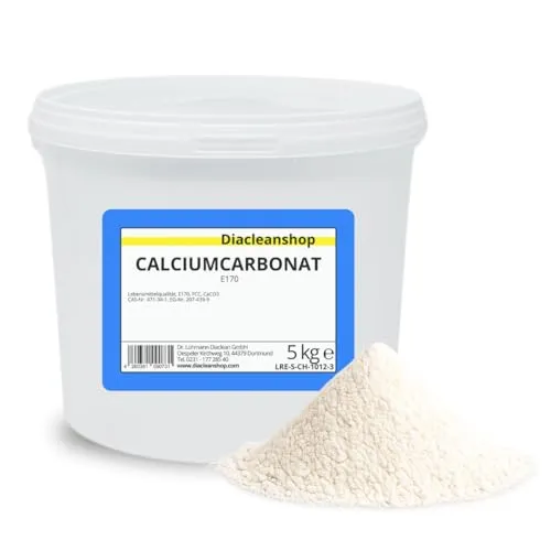 DIACLEANSHOP Pulver, Calciumcarbonat 5kg in Lebensmittelqualität - E170-100% natürlicher Ursprung - CaCO3-5000g - Kalk - Kreide - Kreidefarbe – Rasenkalk – Kalzium