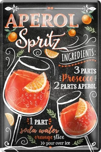 schilderkreis24 - Blechschilder Cocktail Rezept Deko Metallschild Schild für alle Bar Theke oder Pub Besitzer Geschenk zum Geburtstag oder Weihnachten 20x30 cm (Aperol)