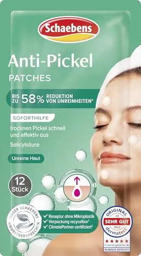 Schaebens Reine Haut Anti-Pickel Patches - Augenmasken mit Salicylsäure für schnelle und effektive Soforthilfe gegen Pickel – transparent und kaum sichtbar für eine diskrete Anwendung.