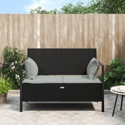 The Living Store Gartenbank 2-Sitzer Schwarz mit Kissen