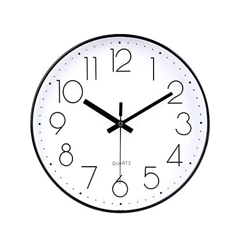 jomparis Wanduhr ohne tickgeräusche Analoge 30cm Rund Wanduhr Dekor für Wohnzimmer,Zimmer,Küche,Büro (Schwarz)