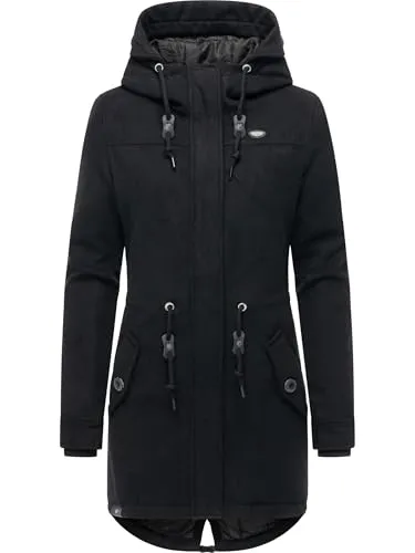 Ragwear Ellba Coat A Damen Wintermantel mit Taillenzug und großer Kapuze in Schwarz 3XL - Stylischer Wintermantel im Parka-Design mit Taillenzug für eine individuelle Passform. Ideal für den urbanen Look und schützt zuverlässig vor Wind und Wetter. Perfekt für kalte Tage!