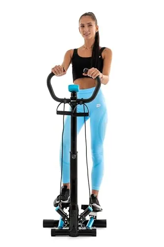 Hop-Sport Stepper Noble Blau mit Lenker, Trainingscomputer & Expandern für Zuhause, Stabil & Kompakt, Ideal für Fitness & Cardio Workouts, Max. Benutzergewicht 100 kg