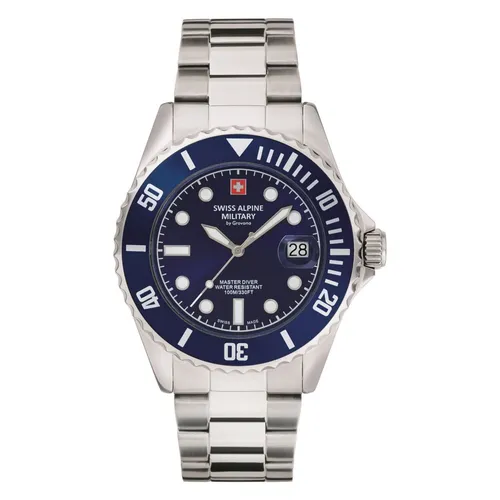 Swiss Alpine Military Herren Uhr 7053.1135SAM - Edelstahl-Armbanduhr mit Datumsanzeige, 42 mm Durchmesser und leuchtenden Zeigern für optimale Ablesbarkeit – ideal für den aktiven Lebensstil.