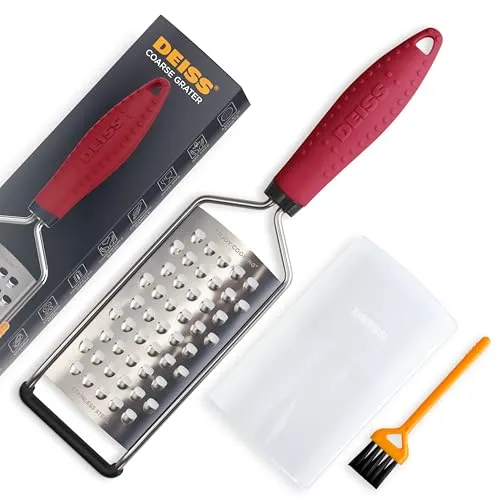 Deiss Pro grobe Reibe und Hand-Käsereibe – scharfe Edelstahlklingen, rutschfester Griff, kleine Käsereibe für Küche, Aktenvernichter, spülmaschinenfest
