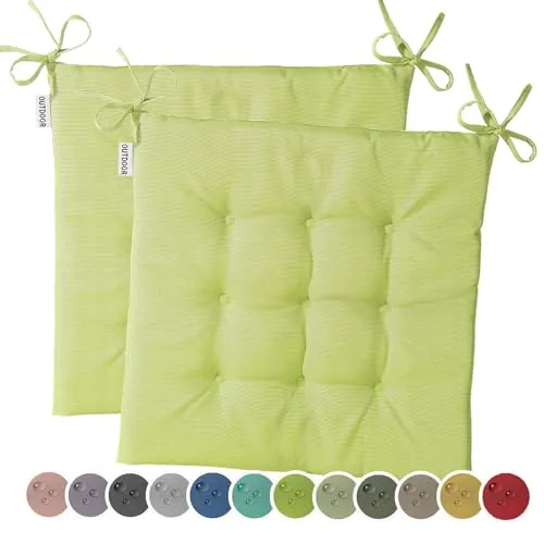 heimtexland 2er Pack Outdoor Stuhlkissen Sitzkissen wasserabweisend wetterfest Gartenkissen 40x40 gesteppt Gartenstuhl Gartenbank Polster Kissen UV-beständig Typ551 Apfelgrün