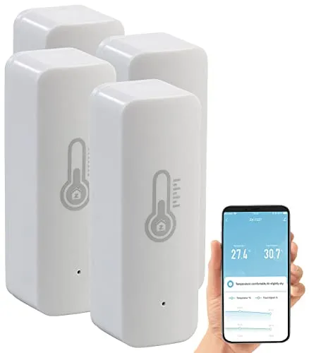 Luminea Home Control Smart Home Thermometer: 4er-Set ZigBee-Temperatur- & Luftfeuchtigkeits-Sensoren mit App (Temperatur Datenlogger, Smart Home Thermometer ZigBee, Infrarotheizung)