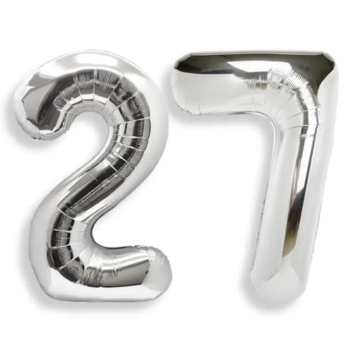AULE Luftballon Zahl 27 Silber 40 Zoll Folienballon Helium 0-60 Geburtstag