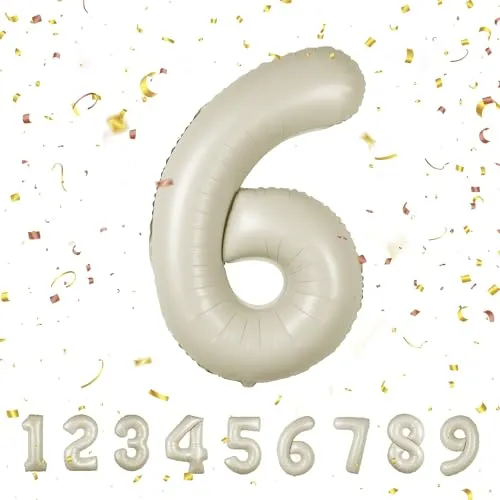 Luftballoons Beige6Geburtstag zahlen luftballon 6 jahre | Folienballon Kindergeburtstag Deko 6 XXL Beige-Riesen Folienballon in 40