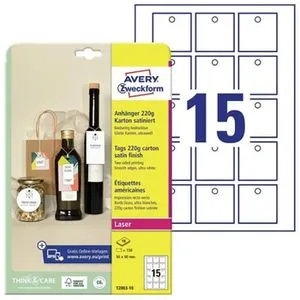 Zweckform Hängeetiketten T2003-10, 50 x 50 mm, weiß, mit Öse, Fäden, 150 Stück