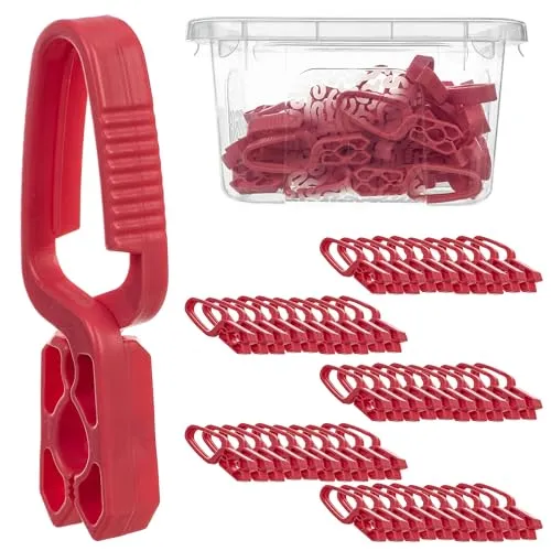 KADAX Wäscheklammern, 50x Klammern aus robusten Kunststoff, Bunte Sockenklammern, Windfeste Klammern für Innen und Außenbereich (Rot)
