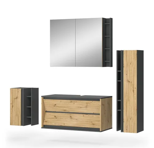 Vicco Badmöbel-Set Edelin, Anthrazit/Artisan, 4 Teile, (4-St., 4er Set)