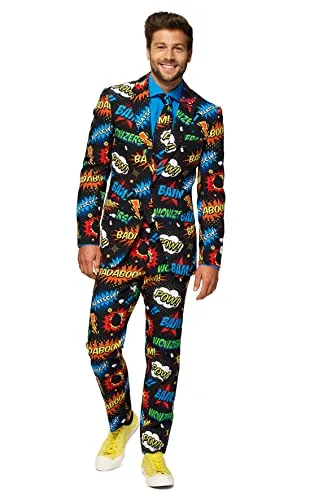 OppoSuits Lustige Verrückt Abschlussball Anzüge für Herren - Komplettes Set: Jackett, Hose und Krawatte,Schwarz,54