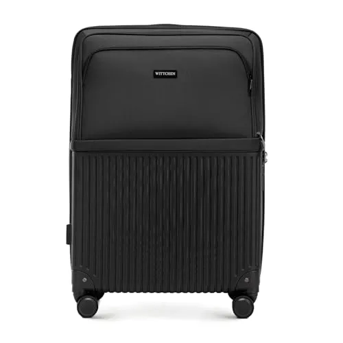 WITTCHEN AXIS | L 76x51x27 cm | Großer Koffer Reisekoffer | Hybrid ABS Nylon mit Reißverschlusstasche TSA Zahlenschloss Teleskopgriff 360° Rollen Leichtgewicht Hartschale Gepäck | Schwarz