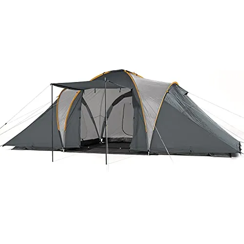 Skandika Kuppelzelt Daytona 6 - Familienzelt für 6 Personen - Kuppelzelt mit 3 Schlafkabinen, 3000 mm Wassersäule und 195 cm Stehhöhe. Ideal für Familiencamping, bietet ausreichend Privatsphäre und ist mit Moskitonetzen ausgestattet.