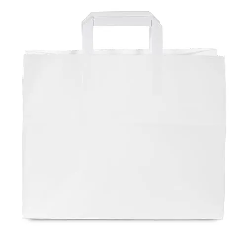 Commerline Papiertüten 250 Stück, Weiß, 32+17x27 cm | Kraftpapier Tüten Klein Mit Henkel | Tragetasche Groß Papiertragetaschen Papiertüte Papiertaschen