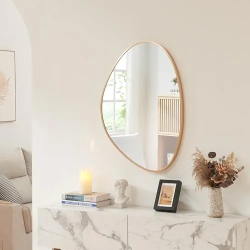 en.casa Wandspiegel »Lardkapihond« 75x53 cm in Gold mit Tropfenform - Eleganter Wandspiegel mit stilvollem Tropfenrahmen, ideal für Flur, Wohnzimmer oder Bad. Klare Spiegelung und einfache Montage machen ihn zum perfekten Accessoire für jedes Zuhause.