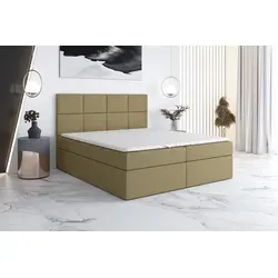 Boxspringbett VAR 120 x 200 mit 2 Bettkästen und Topper - Hellbraun - Kompaktes Boxspringbett für Schlafzimmer oder Hotelzimmer. Mit zwei Bettkästen für praktischen Stauraum und einer hochwertigen Bonell-Matratze für angenehmen Schlafkomfort.