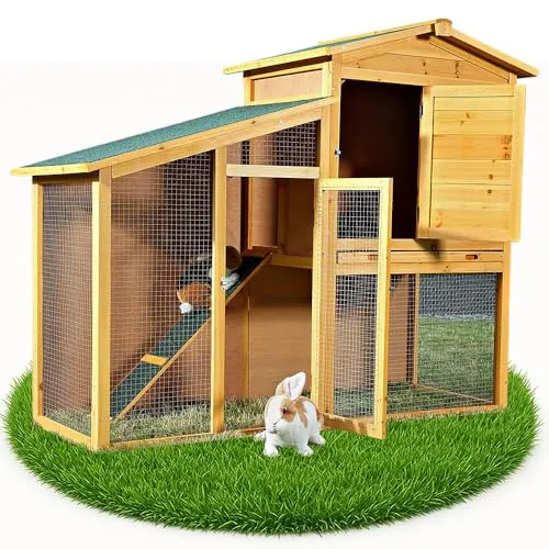 Melko Hasenstall XXL mit Freilaufgehege - Kleintiergehege & Käfige für draußen – Ideal für 1-3 Kaninchen, wetterfest und mit Kletterrampe für optimale Bewegungsfreiheit und Sicherheit.