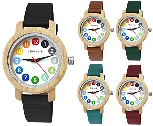 Holzwerk Germany® Mädchen-Uhr - Öko Natur Holz-Uhr für Kinder - Armbanduhren für Jungen, umweltfreundliches Design aus Holz, ideal zum Lernen der Uhrzeit und für den täglichen Gebrauch.