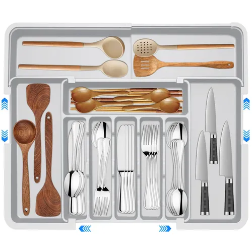 Besteckkasten für Schubladen, Besteckeinsatz Mit 9 Fächern, Großer Verstellba...