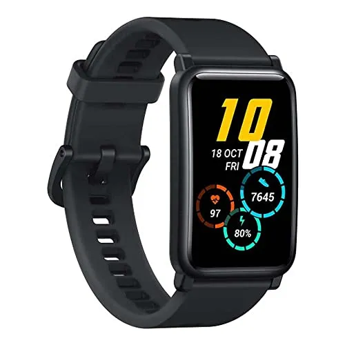 Honor Armbanduhr ES - Smartwatch in Schwarz mit 1,64'' Display - Aktivitätstracker mit wiederaufladbarer Batterie und Herzfrequenz-Messgerät, ideal für Fitness, Laufen und Yoga. Kompatibel mit Android und iOS.
