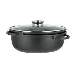 Meisterkoch Aluguss-Bräter 3-teilig GUSTUS, schwarz - Hochwertiger Bräter aus Aluminiumguss mit ILAG-Antihaftbeschichtung, 7,5 Liter Fassungsvermögen und backofenfest bis 240°C – ideal für alle Herdarten!