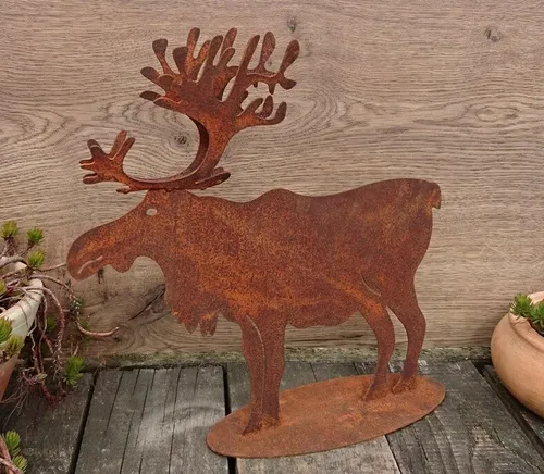 Elch Rentier 33 cm aus Metall in Edelrost Eisen Garten Weihnachten Hirsch Reh