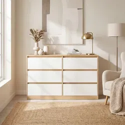 VASAGLE Kommode mit 6 Schubladen – Modernes Sideboard in Mandelgelb und Weiß - Stylisches Sideboard in mandelgelbem und weißem Design: 6 große Schubladen bieten viel Stauraum und sorgen für Ordnung im Schlafzimmer. Ideal für kleine Räume und mit sicherer Nutzung durch abgeschrägte Fronten.