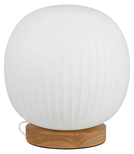 Moderne Tischlampe mit Holzoptik und E27 Fassung - Elegante Tischlampe aus Gummibaum und Glas, ideal für Schreibtisch oder Nachttisch. Der praktische Kabelschalter und der Diffusor sorgen für angenehmes Licht und eine stilvolle Atmosphäre.