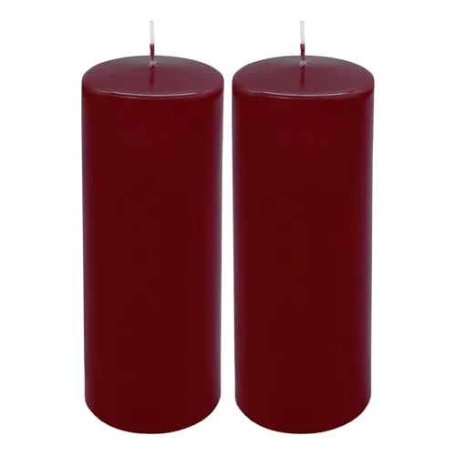 Laternen Kerze 21 x 7 cm bordeaux unparfümiert - 2er Set - XL Stumpenkerze mit 80 Stunden Brenndauer - Weihnachten Tisch Deko Kerze Blockkerze Zylinderkerze Säulenkerze