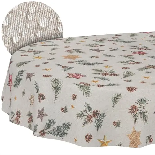 Weihnachtstischdecke Stofftischdecke Tischdecke Weihnachten abwaschbar pflegeleicht Weihnachten Stern Oval 240x140cm Schnittkante
