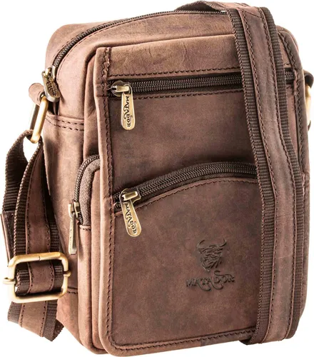 MATADOR Männer Umhängetasche aus Echtleder #AVEIRO, Bequeme Kleine Tasche Herren mit vielen Fächern und verstellbarem Tragegurt, Alltagstaugliche Herren Tasche Umhängen, Braun Dunkel