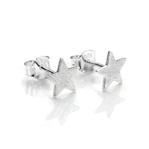 Sterling-Silber gebrstete flache Weißnachten Sterne Ohrstecker | Stud Earrings