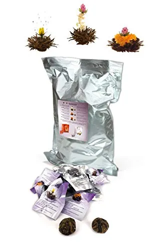 Creano Teeblumen 36 Teekugeln Schwarzer Tee Großpackung, Erblühtee im Bulkpack, Teerosen, Blooming Tea, Flowering Tea
