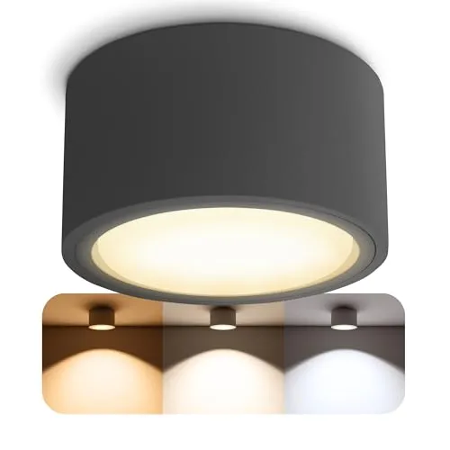 SSC-LUXon LED Aufbaustrahler CELI-X flach anthrazit - Eleganter Deckenspot für geschlossene Räume, dimmbar mit warmweißem Licht und langer Lebensdauer von 50.000 Stunden.