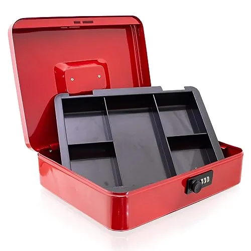 Geldkassette 30 cm groß flach abschließbar Münz Geld Zählbrett Kasse rot 300mm (mit Münzeinlage und Zahlenschloss)