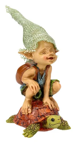 Figuren Shop GmbH Dekofigur Pixie Kobold Figur auf Schildkröte - Besser als selber laufen - Deko