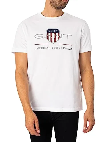 Gant Herren Reg Archive Shield T-Shirt - Elegantes Design in Weiß, Größe M EU - T-Shirts für Herren mit regulärer Passform, bietet angenehmes Tragegefühl und weiche Haptik für einen klassischen Look.