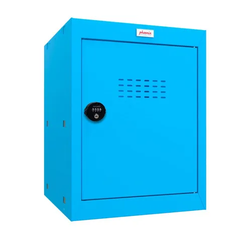 Phoenix CL0544BBC Würfel-Schließfach - Blau, 66L - Tresor für sichere Aufbewahrung persönlicher Gegenstände mit 4-Rad-Kombinationsschloss und modularer Bauweise, ideal für Zuhause, Büro und Fitnessstudios.