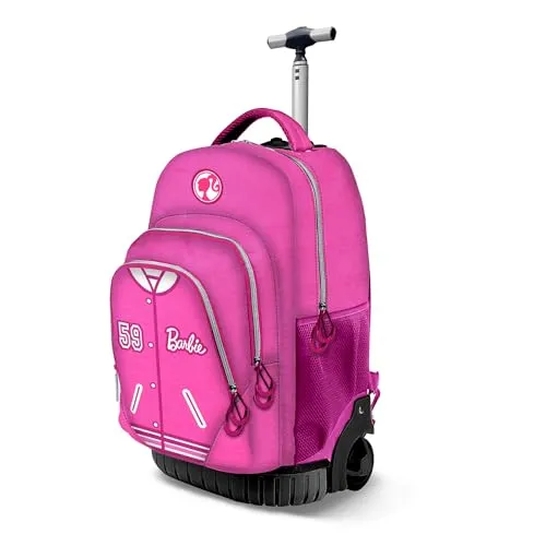 Barbie Varsity-Fan GTS Trolley-Rucksack - Rosa, 39 L Kapazität, mit 2 Rollen und höhenverstellbarem Teleskopstiel für optimalen Tragekomfort