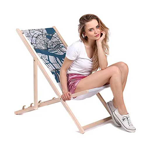 DreamRoots Liegestuhl Klappbar Holz aus Buchenholz, bis 130 kg belastbar, 3-Fach verstellbare Rückenlehne, waschbarer Polyesterbezug